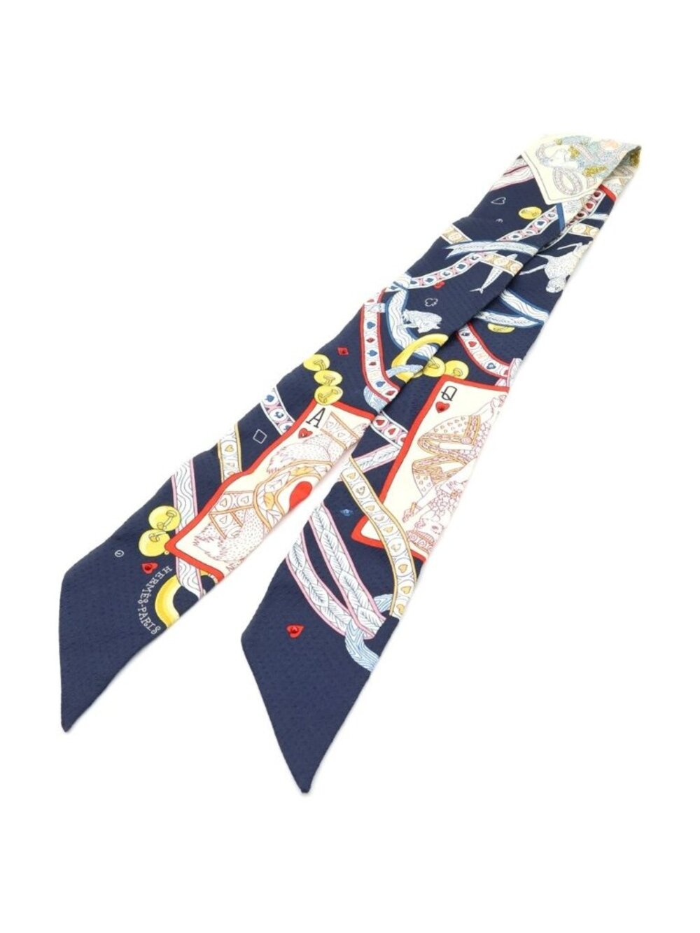 Hermes Twilly Dame de Coeur Queen of Heart Playing Cards Scarf Bijou Stone Silk